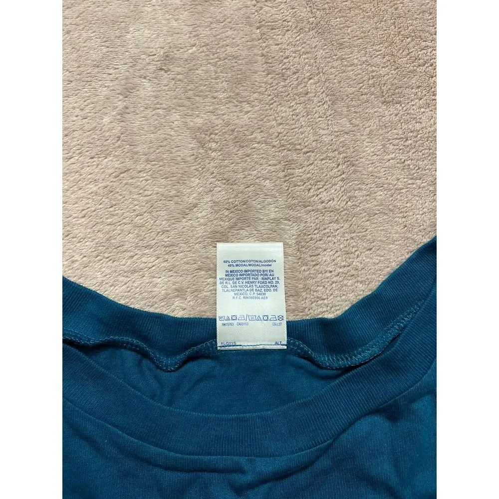 Champion Men T-Shirt Logo Spellout Long Sleeve Tee Pullover Blue Size Small‎